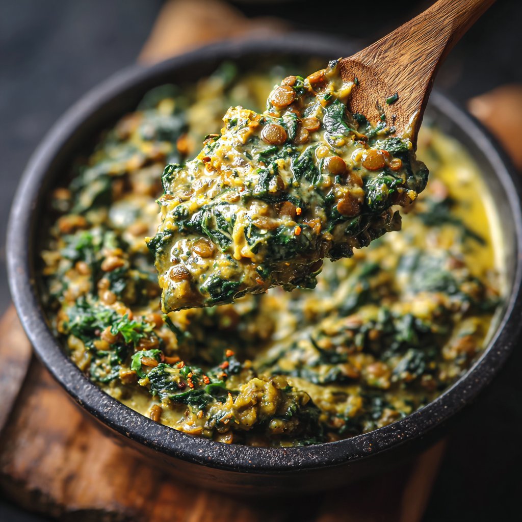 Creamy Spinach Garlic Lentils