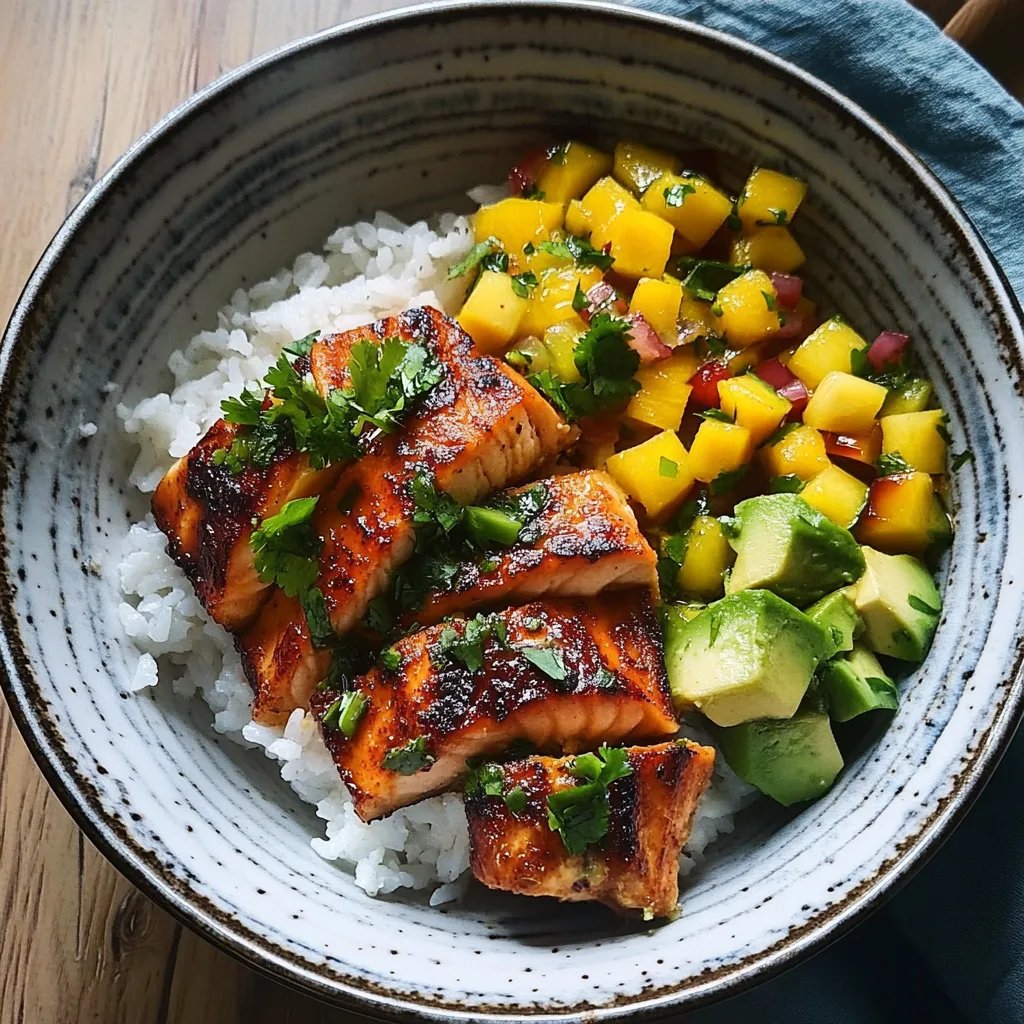 BBQ Salmon Bowls with Mango Avocado Salsa
