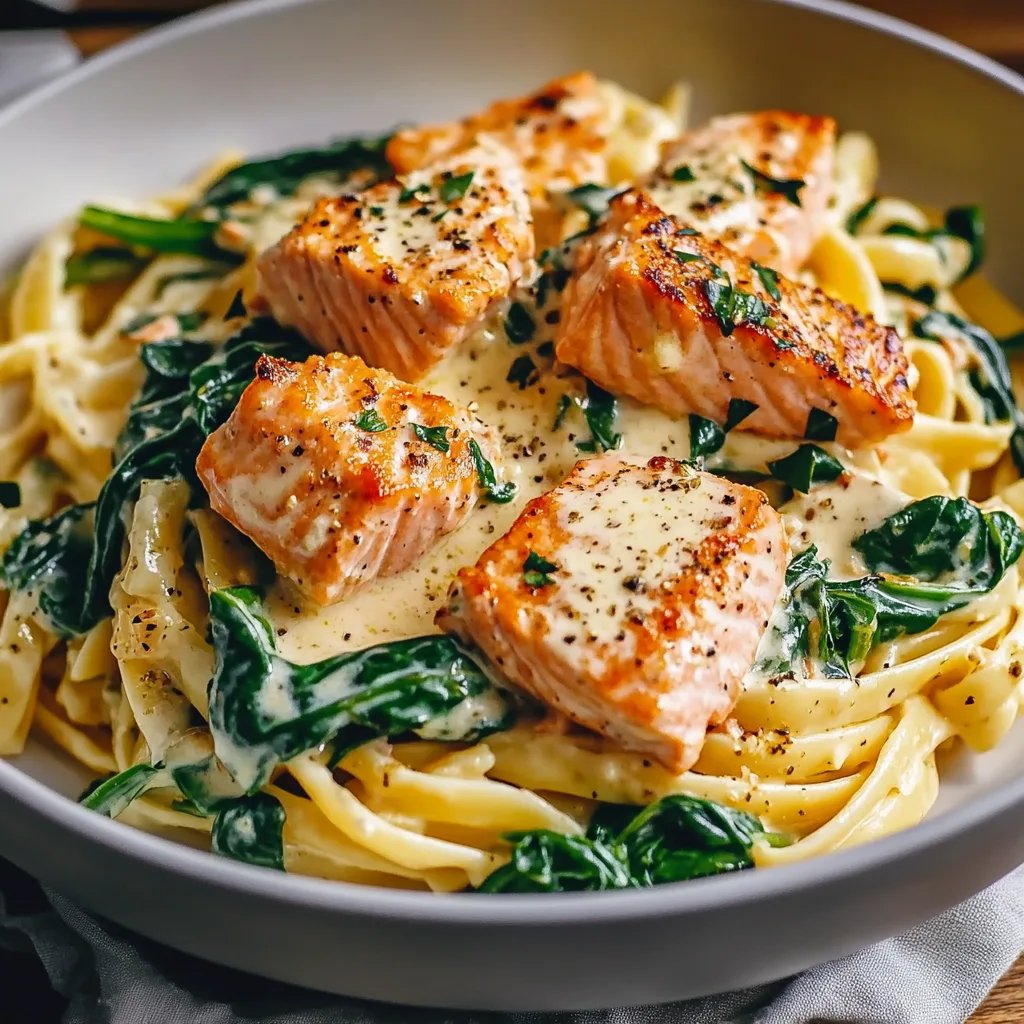 Creamy Salmon Spinach Pasta